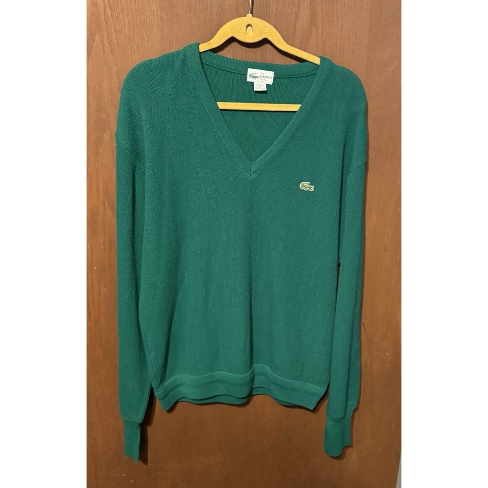 Vintage Mens Lacoste Club Green Orlon V-Neck Sweater Sz XL USA MADE GTubD